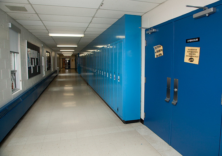 school hallway with lockers