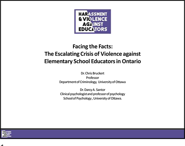 coverslide for Bruckert, Sartor presentation on harassment and violence against educators