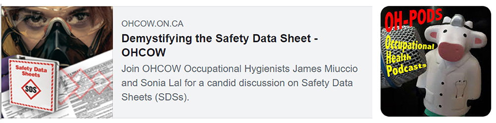 logo for OHCOW podcasts "Oh-Pods" showing safety data sheets