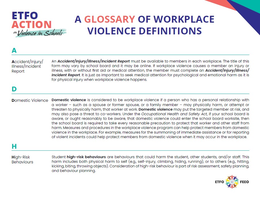 ETFO Action on Violence glossary