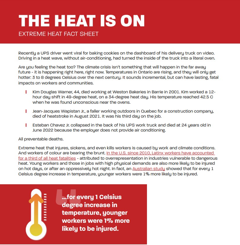 page 1 of OFL heat stress fact sheet