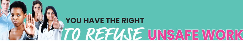 four people holding their hands up, palm forward, text reads "You have the right to refuse unsafe work"