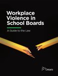 front cover of MOl Guide to Workplace Violence in School Boards, black background with broken pencil